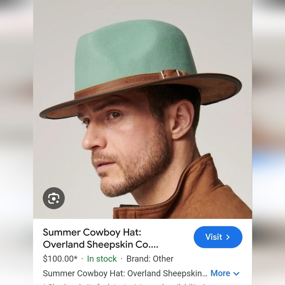 Stylish Mint Felt Cowboy Hat with Brown Leather Band